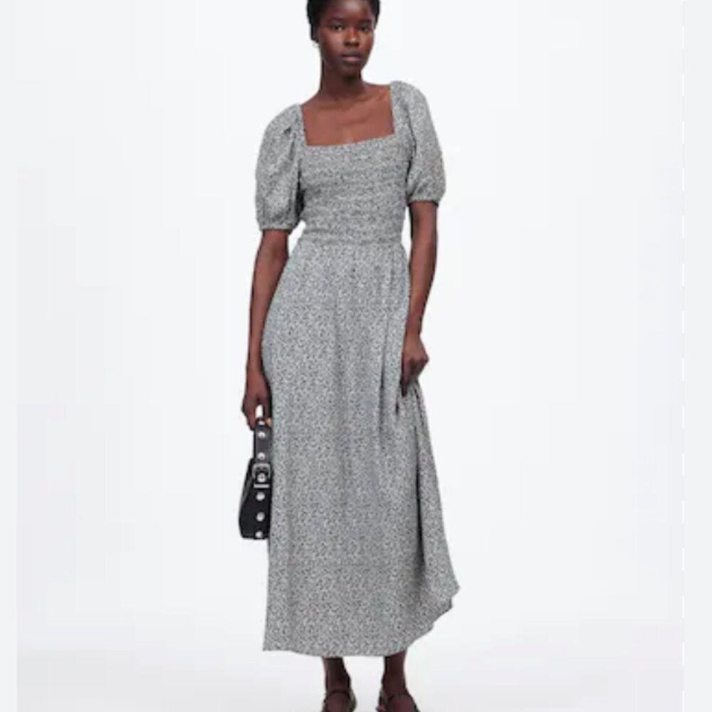 Madewell Black and White Floral Midi Dress